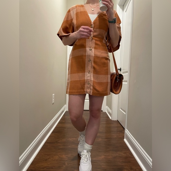 Amuse Society Orange Plaid Lovely Day Dress - Picture 5 of 6